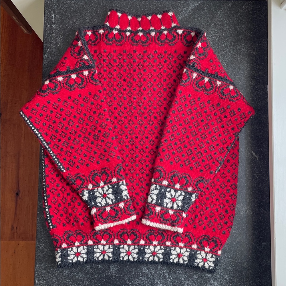 Dale of Norway Red, Black & White Nordic Cowl Sweater - Picture 2 of 15